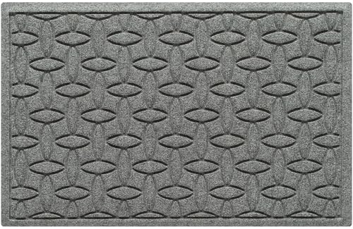 WaterHog Ellipse Front Door Mat Indoor Outdoor Entrance Absorbent All-Weather Doormat with Non-Slip Rubber Backing Dirt & Moisture Trapper Low Profile Easy Clean Made in USA 23x35.5 Medium Grey