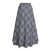 BiilyLi Jupe Longue Femme Hiver Élégant Carreaux Haute Taille Maxi Jupe en Laine A-Line Taille élastique Skirt 1930 Light Gray -S