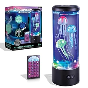 Discovery #Mindblown Jellyfish Aquarium Color-Morphing Lamp with 15 Light Options and Remote Control, Educational Biology Themed Bedroom Light for Kids & Adults Ages 8 and Up