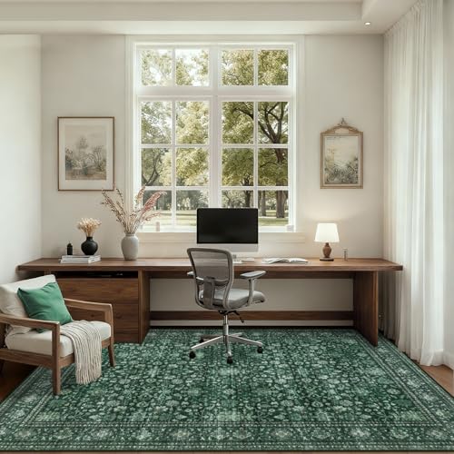 5x7 Area Rugs Living Room Rug: Washable Vintage Distressed Floral Rug No Slip Stain Resistant Soft Carpet Indoor Large Carpets for Bedroom Dining Room Farmhouse Nursery Hallway Home Office Deep Green by ExpediX - Used condition - Image 5