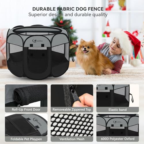 Image of Siedihit Dog Cat Playpen, Puppy Pet Playpen Indoor for Dog Crate Tent Cage Outdoor, Portable Pop Up Dogs Enclosure Kennel with Carrying Case for Dogs /Cats /Rabbits (Dark Grey, Medium)