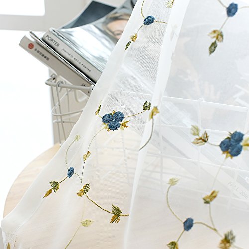 TOPICK Rose Ricamato Rod Pocket Sheer Tenda, Blue