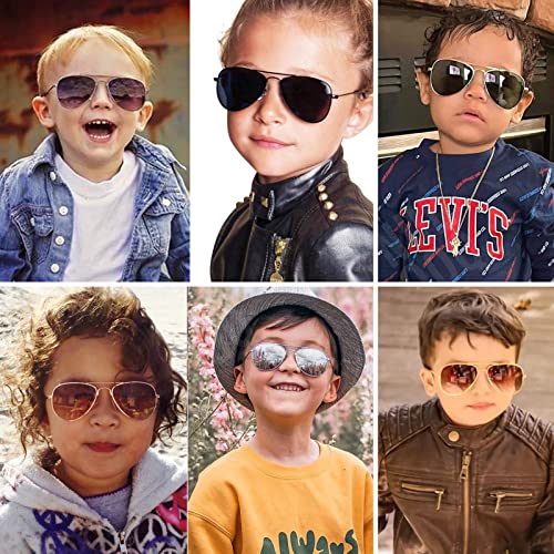 Nulooq Kids Polarized Aviator Sunglasses For Little Girls Boys Juniors And Teens Age 2-16, Metal Frame Mirrored Lens 50Mm (Gold Frame/Gray Lens) #TOP2
