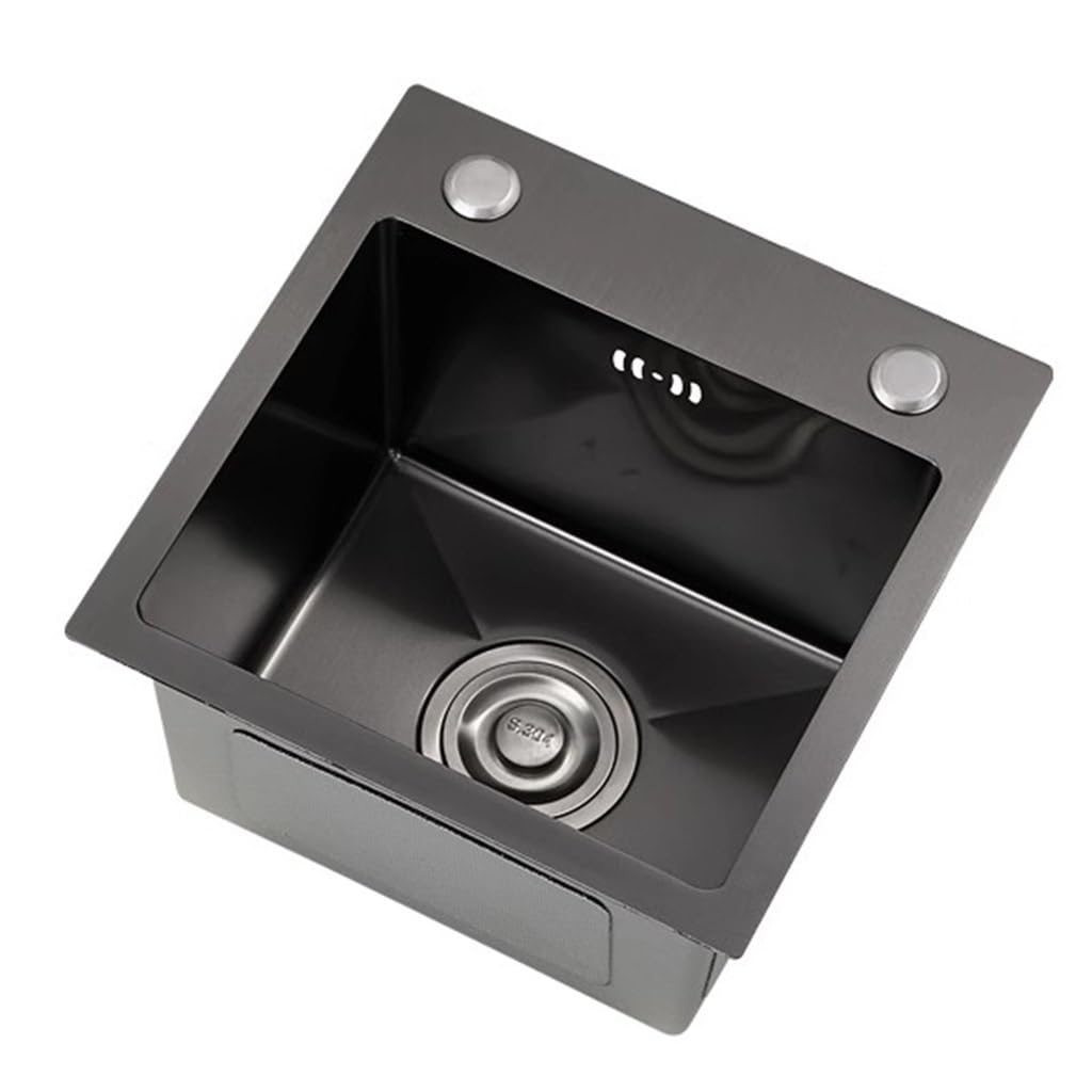 LMYSXAOZ Single Bowl Mini Sink With Siphon Drain Basket Small Size Kitchen Practical Dishwashing Basin For Pantry Studio Bar 3mm Stainless Steel Panel (Color : Black, 40 * 22cm)