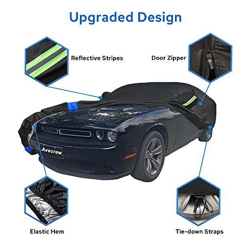 Image of Avecrew Dodge Challenger Car Cover Waterproof All Weather for Automobiles, Outdoor Full Exterior Covers Fit 2008-2026 Dodge Challenger with Windproof Strap and Driver Door Zipper