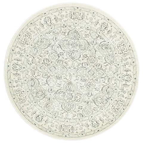 RugVista, Ziegler Greenville Rug, High Pile, ∅ 4'9 ft (∅ 150 cm), Round, Oriental Ziegler Rug, Oeko-Tex Standard 100, Polypropylene, Hallway, Bedroom, Kitchen, Living Room, White / Beige, Beige Cover