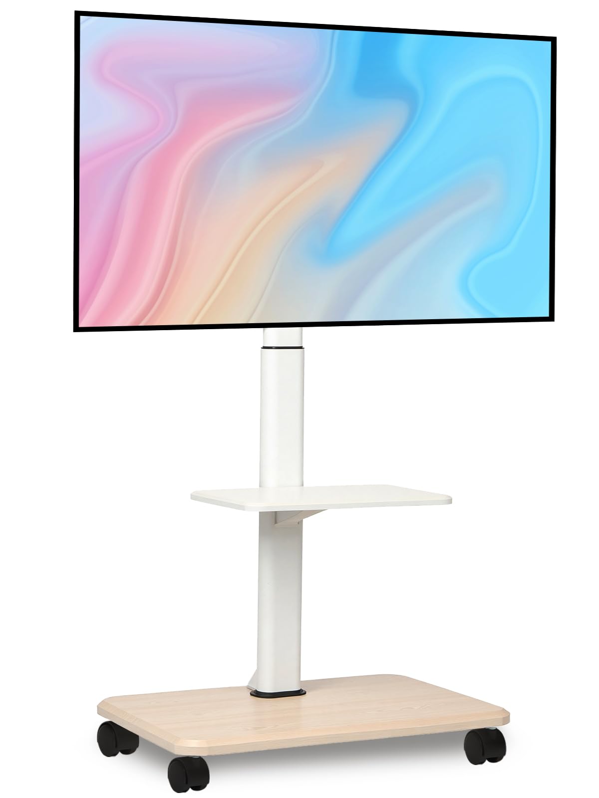 Rolling TV Stand for 32-70 Inch Flat Curved LED LCD OLED Screens up to 100lbs Height Adjustable Mobile TV Cart with Lockable Wheels & Laptop Shelf for Bedroom Outdoor Office Small Dorm White