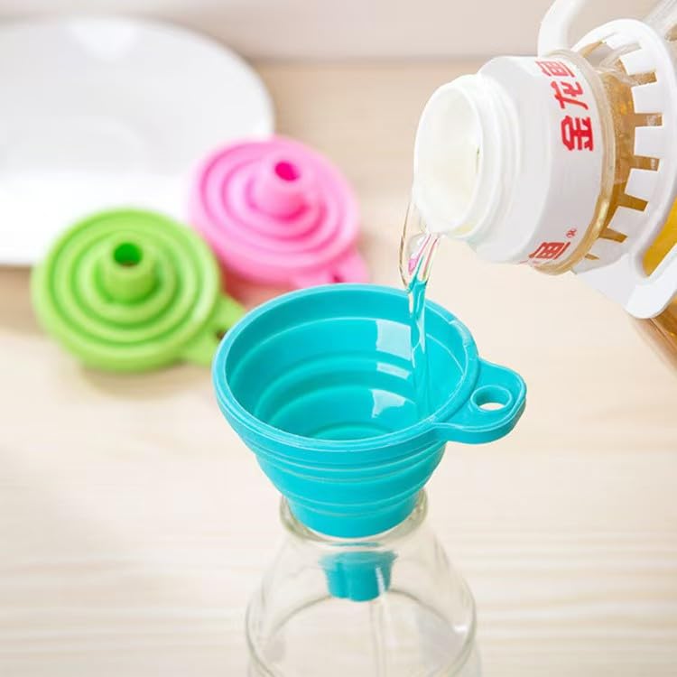 Kitchen Silicone Collapsible Funnel Set of 3, Small Flexible-Foldable-Cooking-Food-Grade Funnels for Filling Bottles, Perfume, Capsules, Oil Filter, Essential Oil, Spice