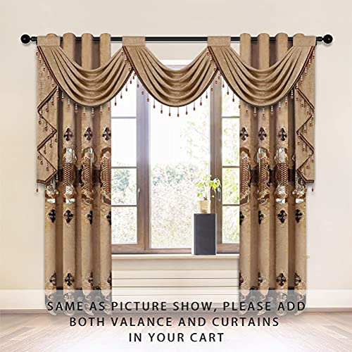 Elkca Luxury Coffee Chenille Curtain With Embroidered Pattern For Living Room European Curtains For Bedroom,Grommet Top (52" W X 96" L,Pack Of 2) #TOP7