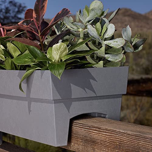 Bloem Finley Deck Rail Rectangle Planter: 24" - Cement - Matte Finish, Fits Rail Sizes 3"-6", 100% Recycled Plastic Box, For Indoor And Outdoor Use, Gardening, 7.5 Gallon Capacity #TOP2