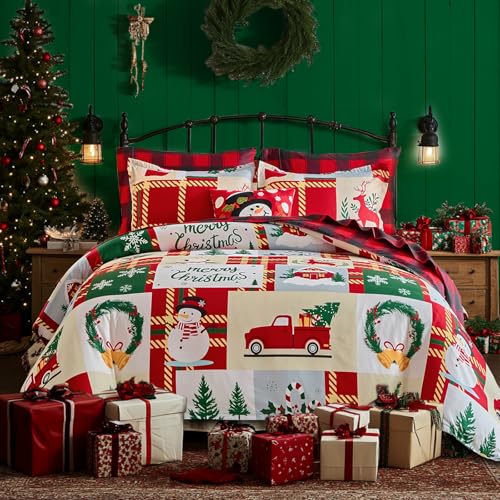 Tititada-Christmas-Patchwork-Plaid-Duvet-Cover-Set-Queen-Soft-Microfiber-Colorful-Xmas-Holiday-Decor-Bedding-Set-for-All-Season-1-Duvet-Cover-and-2-Shams Tititada Christmas Patchwork Plaid Duvet Cover Set Queen Soft Microfiber Colorful Xmas Holiday Decor Bedding Set for All Season 1 Duvet Cover and 2 Shams