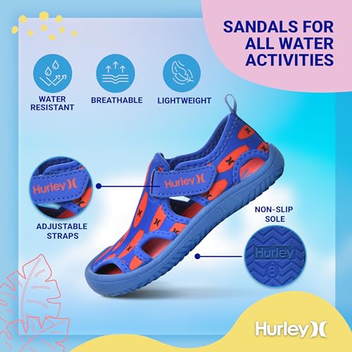 Image of Hurley Kona Toddler Water Shoes - Beach Essentials, Girls and Boys Closed Toe Sandals, Lightweight, Breathable, Kids Water Shoes with Non-Slip Sole and Adjustable Straps, Outdoor Toddler Swim Shoes