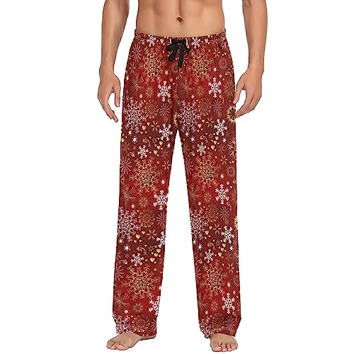 Pfrewn Mens Pajama Pants Gold White Glitter Snowflakes Lounge Pants Super Soft Pajama Bottoms with Pockets S