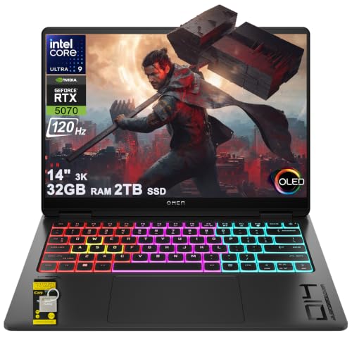 Image of HP Omen Transcend 14 Gaming AI Laptop 14 inch 3k OLED 120Hz (100% DCI-P3, HDR 500nits) Intel 16-core Ultra 9 285H 32GB RAM 2TB SSD GeForce RTX 5070 (798 AI Tops) RGB Backlit Thunderbolt Win11 ICP Hub