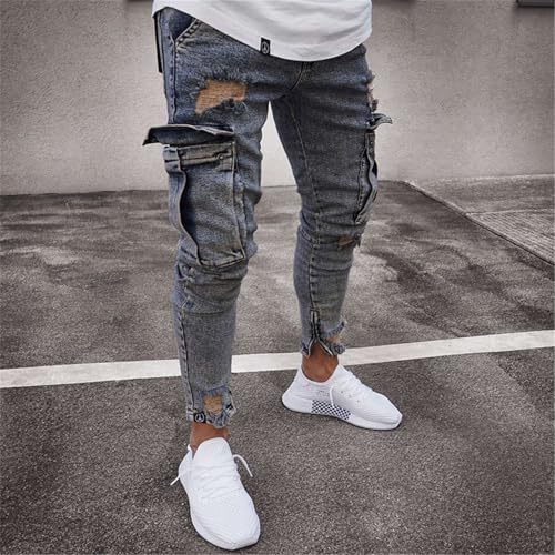 Men's Slim Fit Jeans 6 Pockets Stretch Skinny Denim Pencil Pants Ripped Skinny Jeans for Men3