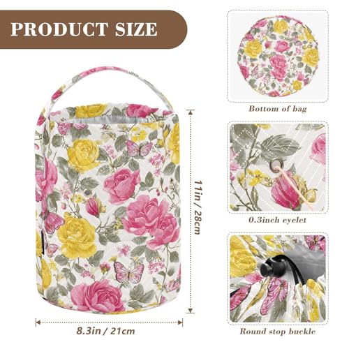 Image of ElliTarr Crochet Bag Yarn Bag with Handle Portable Knitting Project Bag Travel Yarn Storage Organizer Holder Case Groovy Roses and Butterflies