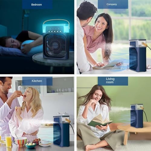 Image of VoiDrop Mini Cooler for Room Cooling Portable Air Conditioner for Home Office | 3-in-1 Air Cooler, Humidifier & Air Purifier | 7 LED Colors, 3 Wind Speeds, 3 Spray Modes, Timer (1 /2 /3H) | Blue
