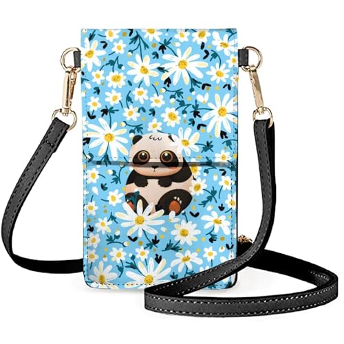 Forchrinse Panda Daisy Small Smartphone Crossbody Bag,Lightweight Pu Leather Shoulder Bag Coin Purse Cell Phone Purse Wallet Handbag for Adults Teens