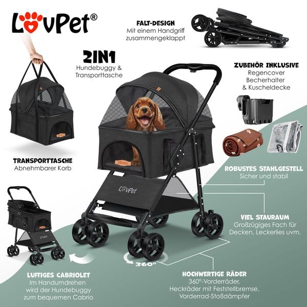 Hondenwagen, opvouwbare kinderwagen voor kleine honden