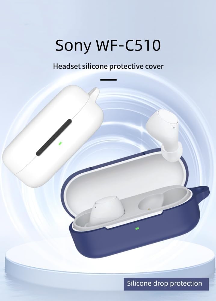 WELFO Case for Sonyy WF-C510 Truly Wireless in-Ear, Soft Silicone Protective Portable Scratch Shock Resistant Shell with Carabiner (Blue) 1