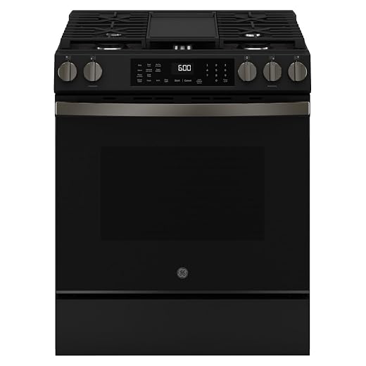 GE 30-Inch Slide-In Gas Smart Range with Convection, No-Preheat Air Fry, 5 Sealed Burners, Black Slate
