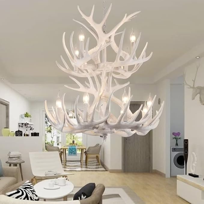 KLUFO Gepersonaliseerde gewei lamp studio kleding winkel kroonluchter woonkamer eetkamer koffie lamp gewei kroonluchter witte kamer eetkamer eenvoudig te installeren (12 lichten) photo 3