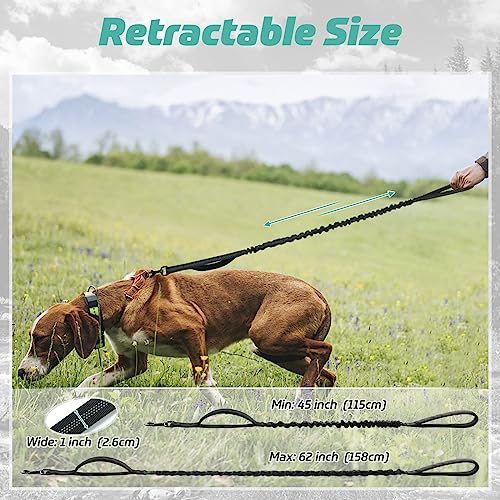 rabbitgoo Starke Bungee Hundeleine mit 2 Gepolsterten Griff und Metallhaken, Taktische Sicherheit Hundeführleine für Große/Mittlere Hunde,Elastische Ruckdämpfer Führleine, Schwarz 114-158cm
