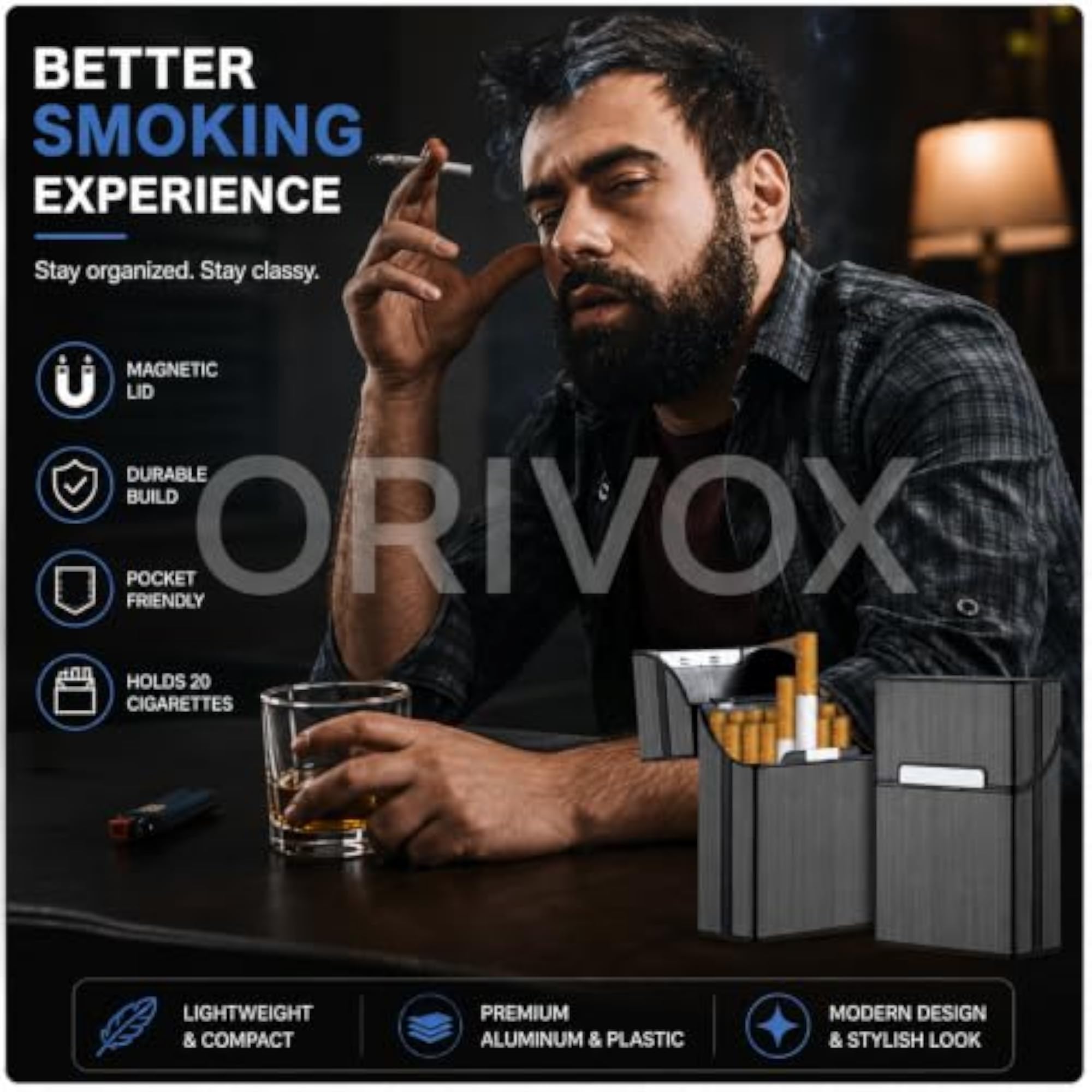 Premium Metal Cigarette Case with Magnetic Flip-Top Lid