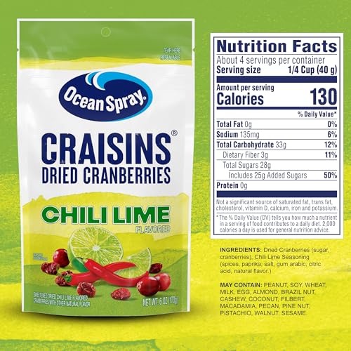 Image of Ocean Spray Craisins Sweetened Dried Cranberries, Flavor Pack (Sour Blueberry Lemon, Chili Lime, Cherry)
