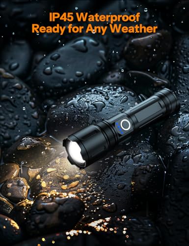 Image of UN1QUE 20000 Lumens High Power Torch Light, Torch Rechargeable with 4 Light Modes, Adjustable Focus Flashlight, IP45 Water-Resistant, Black