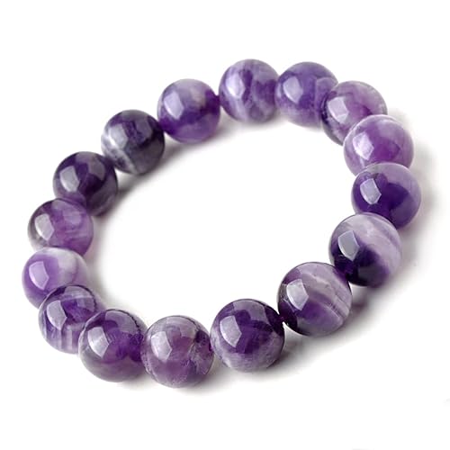 Dczosily Natural Amethyst Bracelet for Men Women Handmade Stone Beaded Stretch Bracelets Crystal Jewelry Yoga Healing Purification Bracelet (10mm,