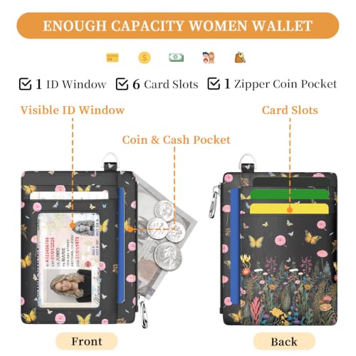 Image of Hancynir Floral Slim Wallet Women Credit Card Holder, Wristlet RFID Small