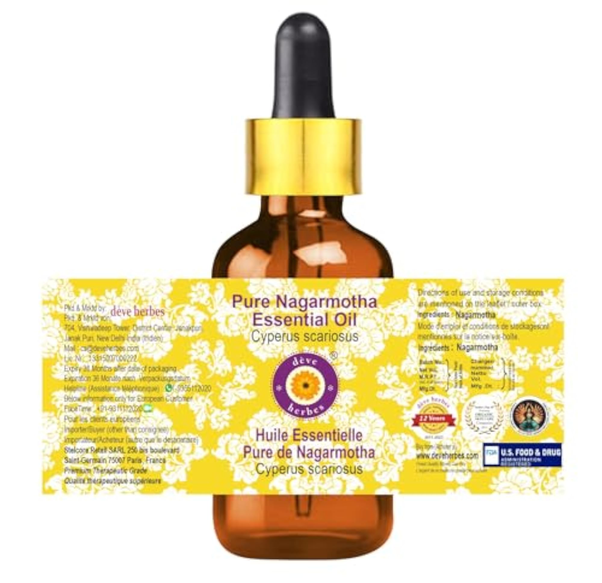 Pure Nagarmotha Essential Oil with Glass Dropper