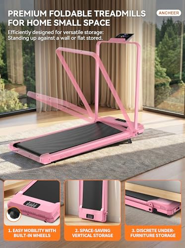 Image of ANCHEER Treadmill with 12% /15% Incline, Folding Walking Pad with Handle Bar, 320-450lb Capacity Under Desk Foldable 3.5HP Treadmills for Home /Office /Gym,Installation-Free