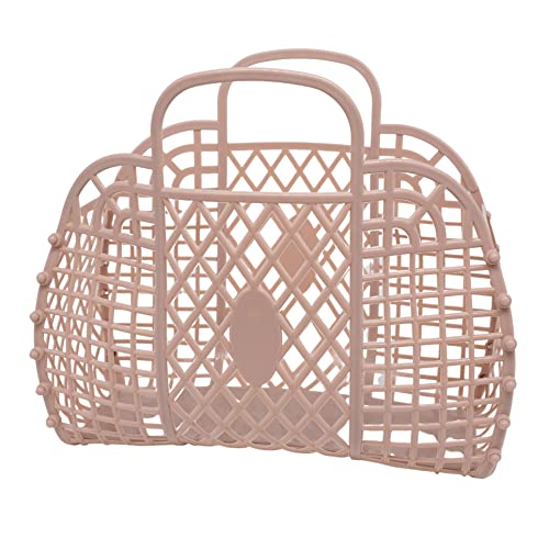 Phlox Collective Jelly Purse, Jelly Beach Bag, Beach Basket Tote, Plastic Beach Tote, Easter Basket (Beige, Small)