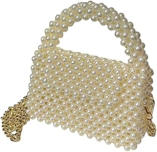 شنطة من لولي للنساء باللون الكريمي مقاس 20 × 14 سم مع سلسلة وحلقات ألومنيوم