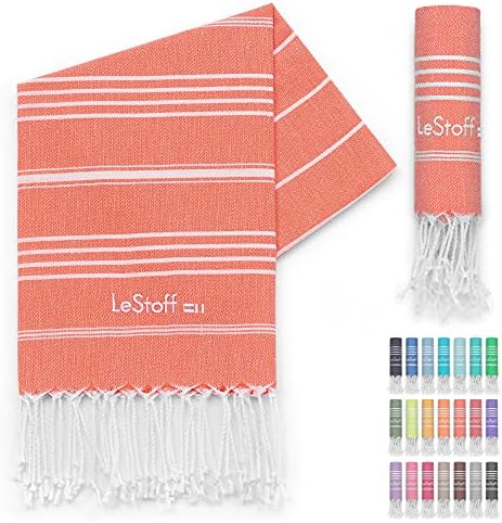 LeStoff Turkish Hammam Beach Towel 100% Organic Cotton Prewashed 95x180cm XXL Soft Absorbent Quick Drying Pool Bath Yoga Gym Sauna Travel SPA Eco-Friendly Lightweight Peshtemal - (Orange)