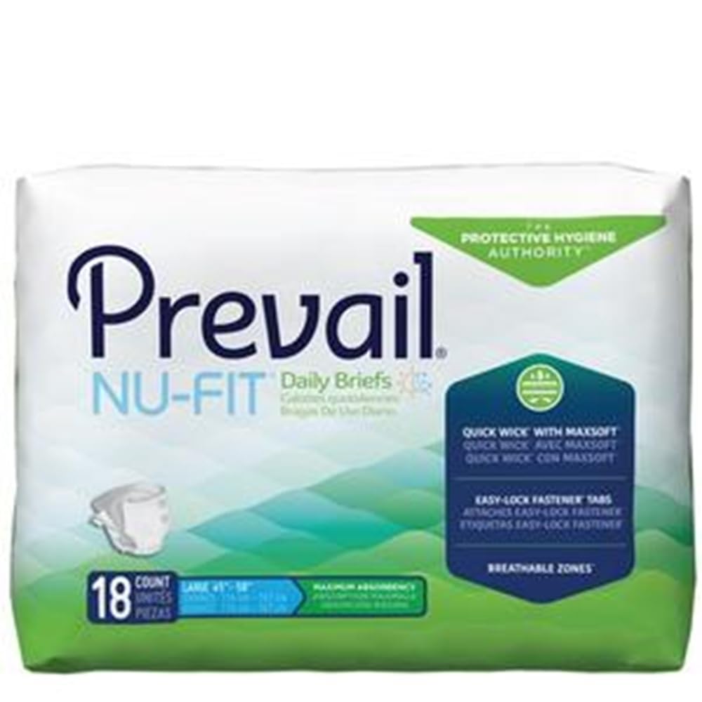 PrevailNu-Fit Maximum Absorbency Incontinent Brief, Pack of 18