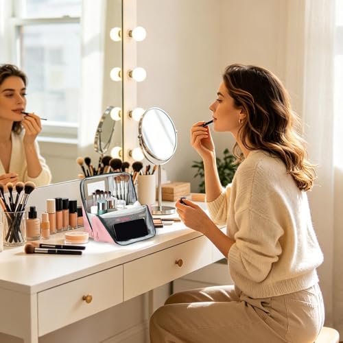 Neceser de maquillaje vertical con compartimentos para brochas y pintalabios 7