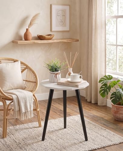 Image of UHUD CRAFTS Multipurpose Wooden Coffee Table /Centre Table /Side Table /End Table /Tea Table for Living Room, Bedroom, Balcony & Office - White Top with Black Legs - 14x17 Inches