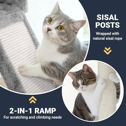 Image of Allewie 82 Inches Large Cat Tree /House /XXL Tall Cat Towers for Big Feline /Scratching Post /Multi-Level Large Kitty Climbing Tree with Condo /Light Grey