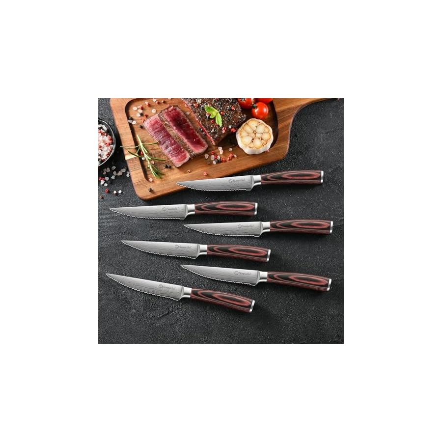 Sunnecko Knife Set with Block and Sharpener, 15 PCS Kitchen Knife Block Set Sharp Kitchen Knives High Carbon Stainless Steel with Pakkawood Handles