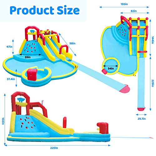 Elemara Inflatable Water Slides, 7 In 1 Inflatable Water Park For Kids And Adults With 750W Blower,Double Blow Up Splash And Deep Pool, Climbing Wall, Water Spray, Water Canon For Outdoor #TOP4