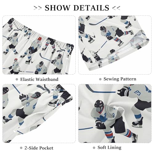 ALAZA Ice Hockey Player on White Pajama Shorts Elastic Waist Casual Sleep Shorts with Pockets Size 6-143