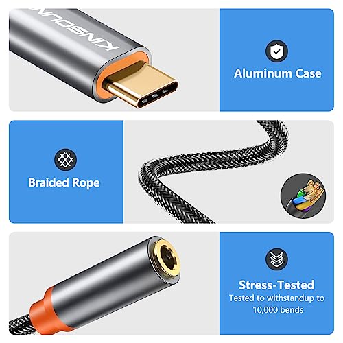 Image of Kinsound USB Type C to 3.5 mm Audio Jack Connector with DAC Headphone Converter Adapter Compatible with iPhone 16, Galaxy S24 /S23 /S22,OnePlus12 /11 /10 /9 /8,Pixel 9 /8 /7 & Other Type C Phones