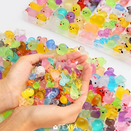 Image of FEXIA 100 Pcs Luminous Mini Resin Animals 20 Types Glow in the Dark Tiny Figurines Bulk Set for DIY Garden Aquarium Micro Landscape and Party Decoration Desk Pets and Miniature Accessories