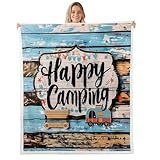 Photo Gallery loussiesd happy camping coperta in pile sherpa con motivo camper, per bambini, ragazzi e ragazze, rustica, decorazione rustica per soggiorno, con assi di legno vintage, decorazione per divano letto e Photo Gallery loussiesd happy camping coperta in pile sherpa con motivo camper, per bambini, ragazzi e ragazze, rustica, decorazione rustica per soggiorno, con assi di legno vintage, decorazione per divano letto e