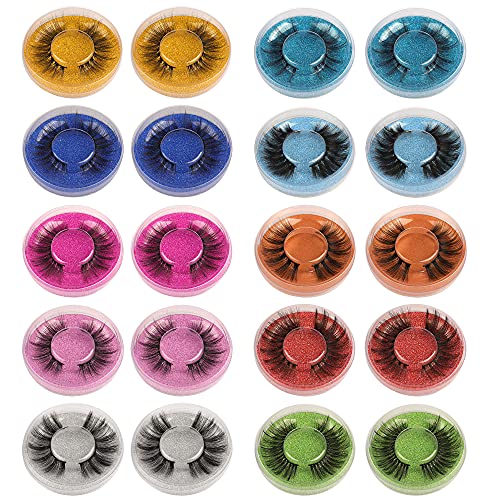 Wispy Fake Eyelashes Natural Look 20 Pairs Zenotti Curly False Eyelashes 10 Mixed Styles 3D Long Fluffy Faux Mink Lashes Bulk Soft Individual Portable Lashes Pack with Glitter Card