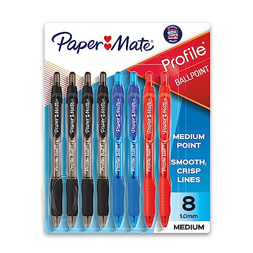 Paper Mate Ballpoint Pen, Profile Retractable Pen, Medium Point (1.0mm), Assorted, 8 Count -  2097014