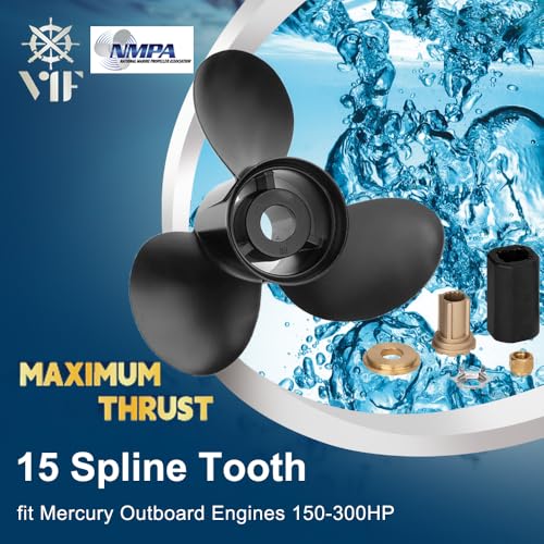 Image of VIF Boat Propeller Compatible with Mercury Mercruiser Alpha One /Bravo One Outboard Motors 135HP 150HP 175HP 200HP 225HP 250HP 300HP, 2&4-Stroke, Aluminum Propellers,15 Spline Tooth, Rh